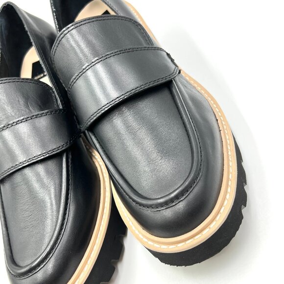 Dolce‎ Vita Womens Size 10 Black Leather Chunky Lug Sole Loafers Shoes - Picture 5 of 8